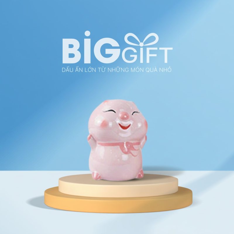 Heo đất qu&agrave; tặng in logo b&aacute;nh bao m&agrave;u hồng 19x20x23cm HĐ03