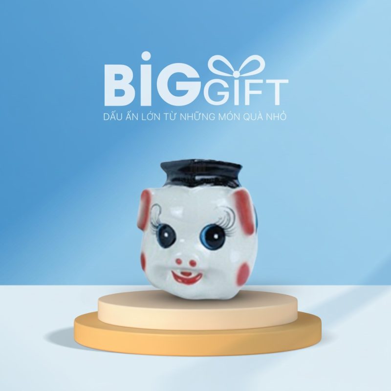 Heo đất quà tặng in logo cử nhân 19x14x17cm HĐ05