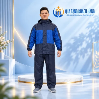 Bộ áo mưa hai lớp tổ ong 62A xanh đậm phối xanh dương gồm áo và quần