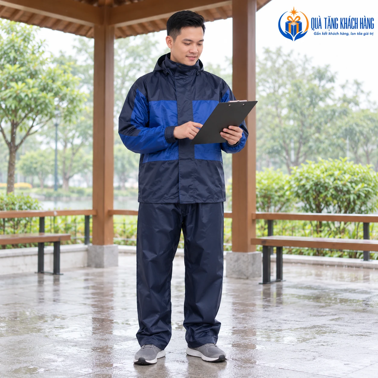 Minh họa người mặc bộ 62A đối chiếu bảng ghi chép tại khu vực ngoài trời