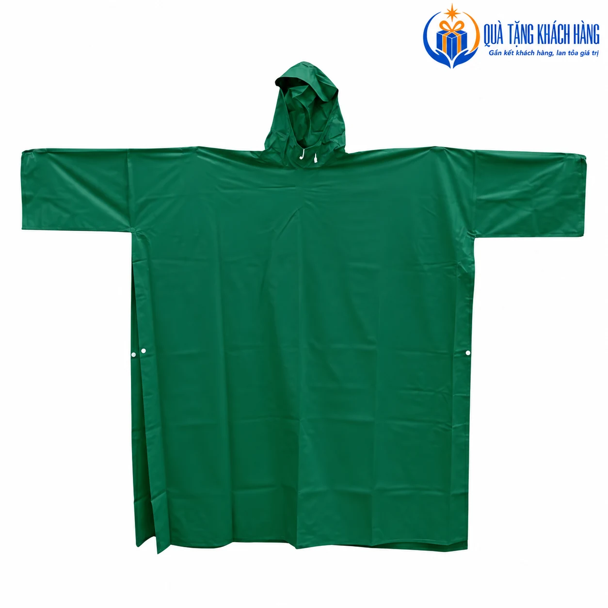 Mặt trước áo mưa vải nhựa RĐ 0.17 xanh lá với tay riêng và dây cổ trắng