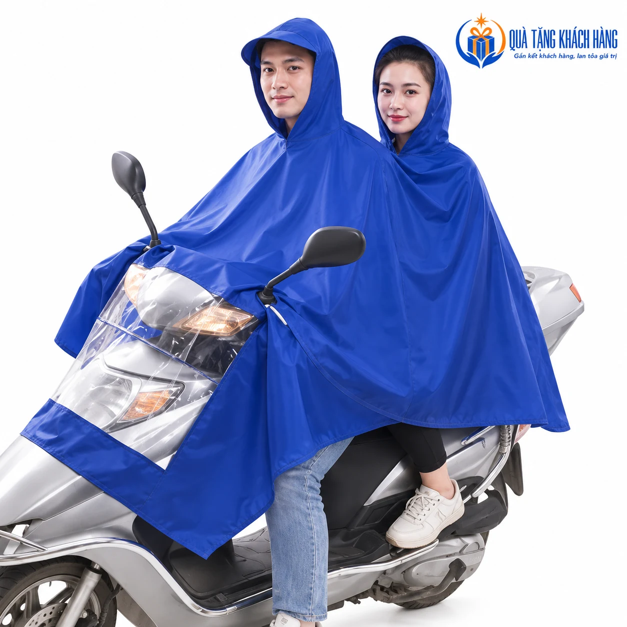 Dáng hai mũ và tà trước áo mưa cánh dơi vải dù tổ ong