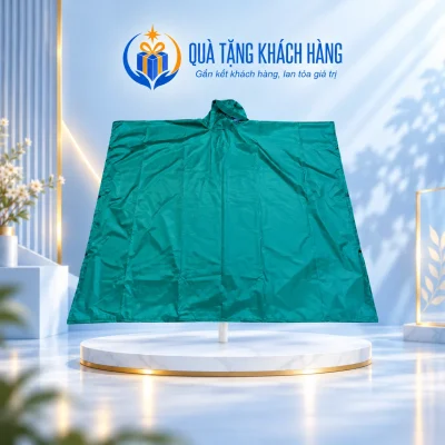 Áo mưa Poncho vải dù tổ ong xanh ngọc, một mũ và thân rộng