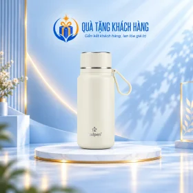 Bình giữ nhiệt Kalpen DA06 850ml trắng kem trên nền Quà Tặng Khách Hàng