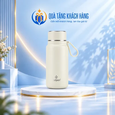 Bình giữ nhiệt Kalpen DA06 850ml trắng kem trên nền Quà Tặng Khách Hàng