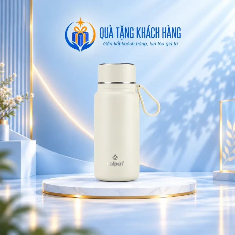 Bình giữ nhiệt Kalpen DA06 850ml trắng kem trên nền Quà Tặng Khách Hàng