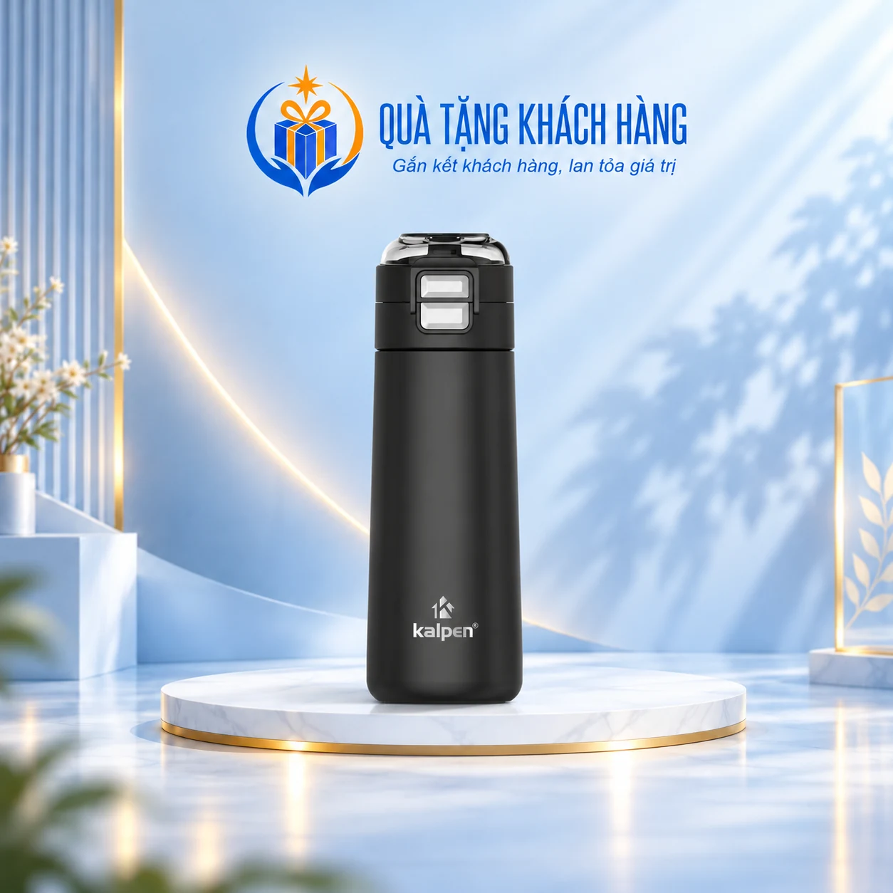 Bình giữ nhiệt Kalpen DA07 500ml màu đen trên nền Quà Tặng Khách Hàng