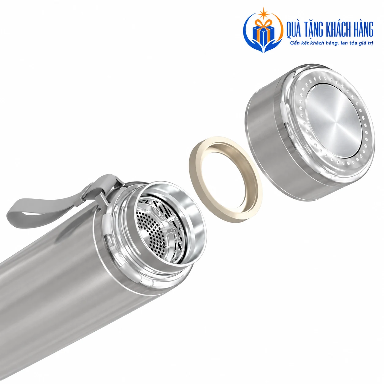 Bình Sunhouse Flexi mở nắp, có vòng gioăng và phần lưới ở miệng bình từ ảnh nguồn.