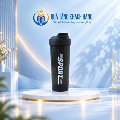 Bình nước La Fonte 011440 đen 650ml với họa tiết SPORT trắng
