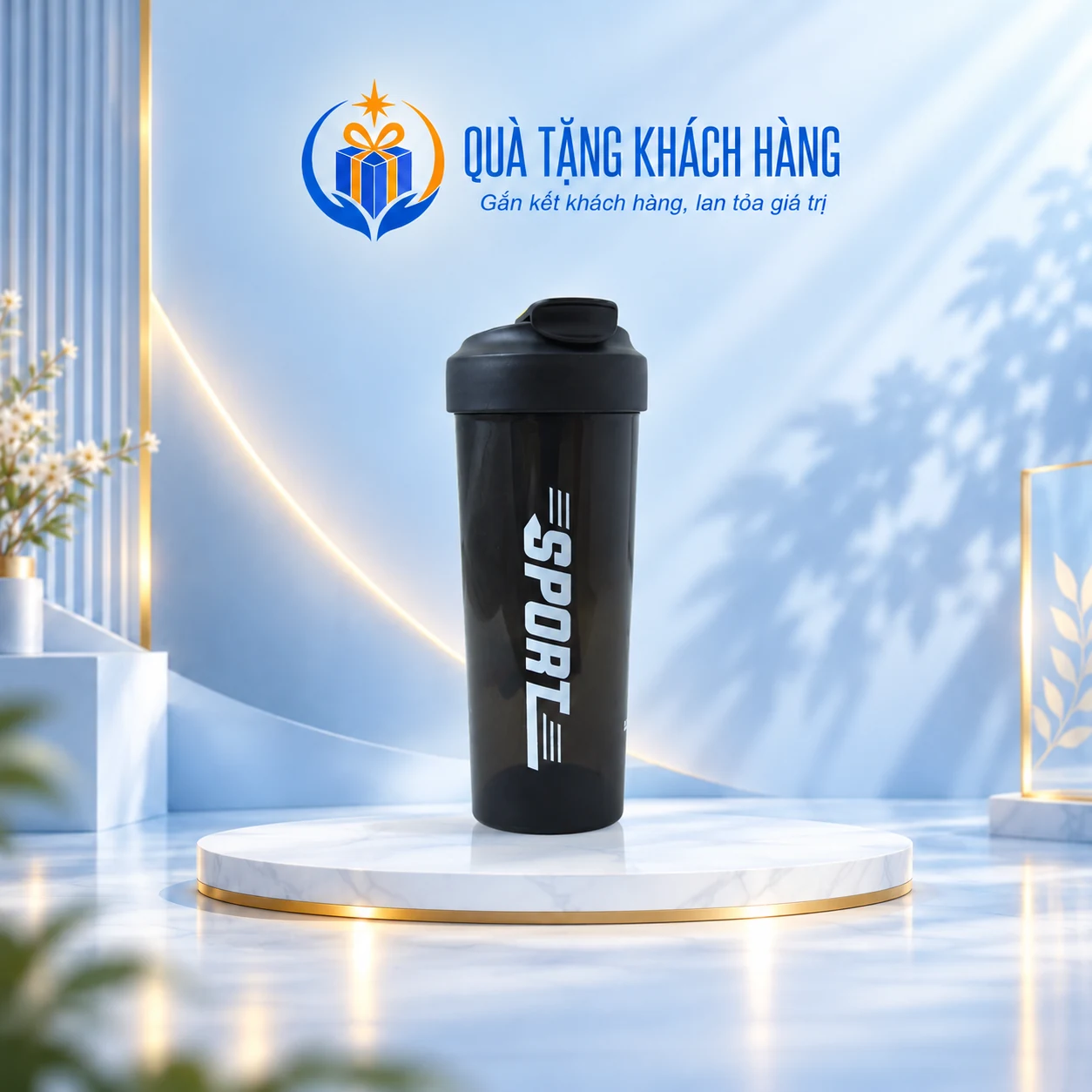 Bình nước La Fonte 011440 đen 650ml với họa tiết SPORT trắng