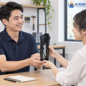 Hai người trưởng thành trao bình La Fonte 011440 sau workshop