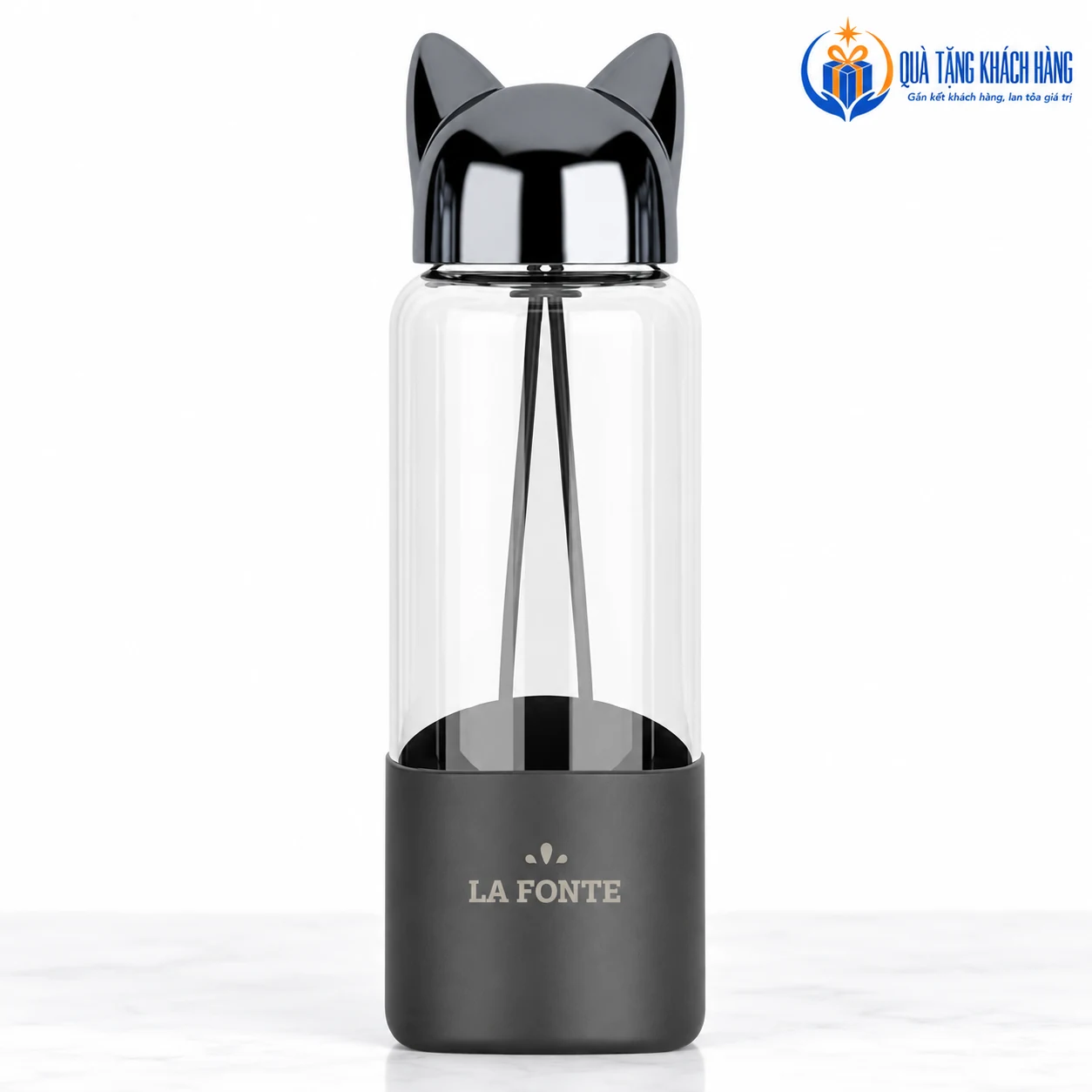 Dáng bình La Fonte 007429 đen với thân trong và nắp tai mèo
