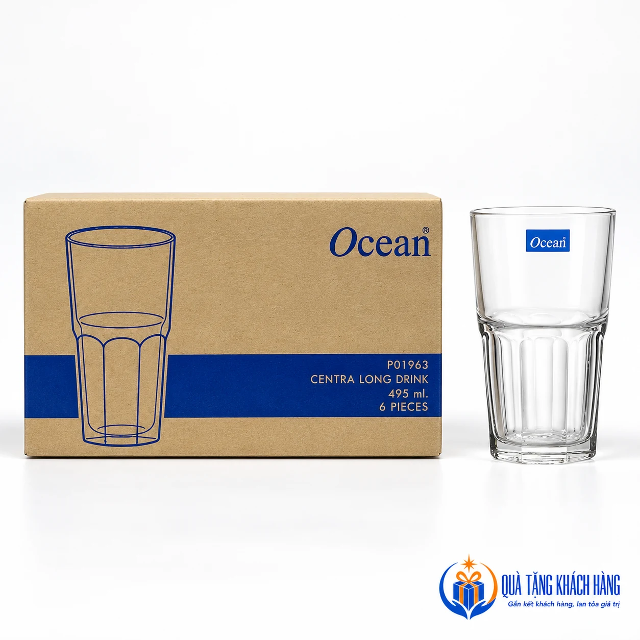 Hộp hãng Ocean P01963 và một ly minh họa