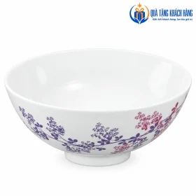 Chi tiết mặt ngoài và lòng trắng của tô Cỏ Tím 20 cm