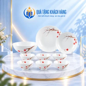 Bộ bàn ăn Minh Long Daisy Hồng Mai đủ chín món
