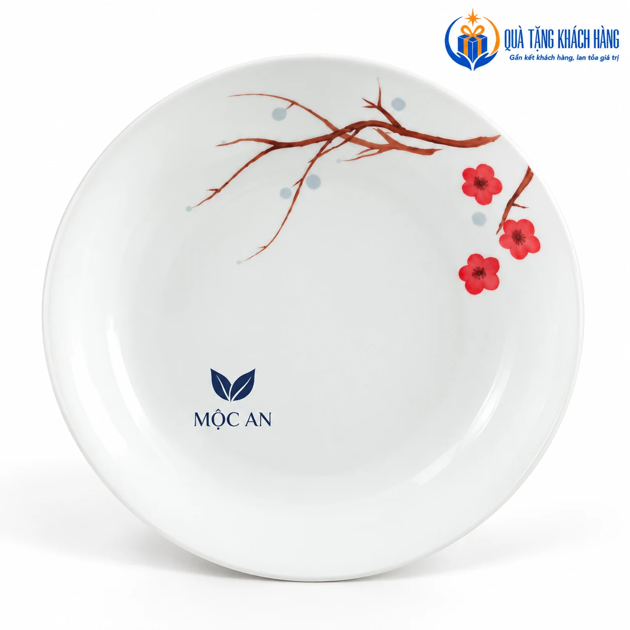 Mô phỏng logo MỘC AN ở khoảng trống trên đĩa Hồng Mai 26 cm
