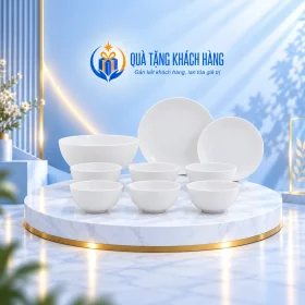 Bộ bàn ăn Minh Long Timeless Trắng đủ chín món