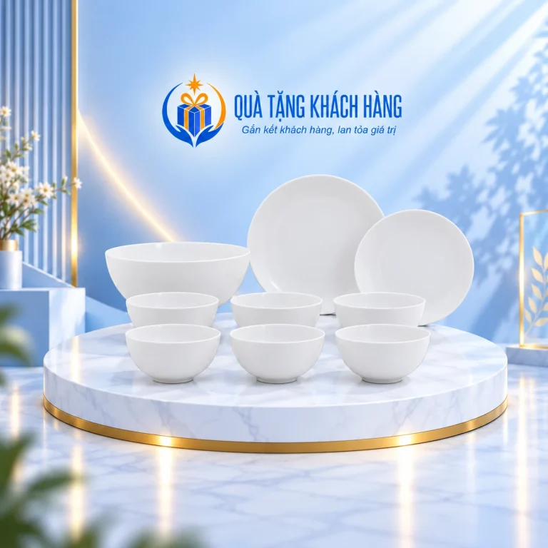 Bộ bàn ăn Minh Long Timeless Trắng đủ chín món