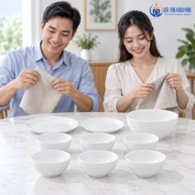 Chuẩn bị bàn ăn với bộ Timeless Trắng chín món