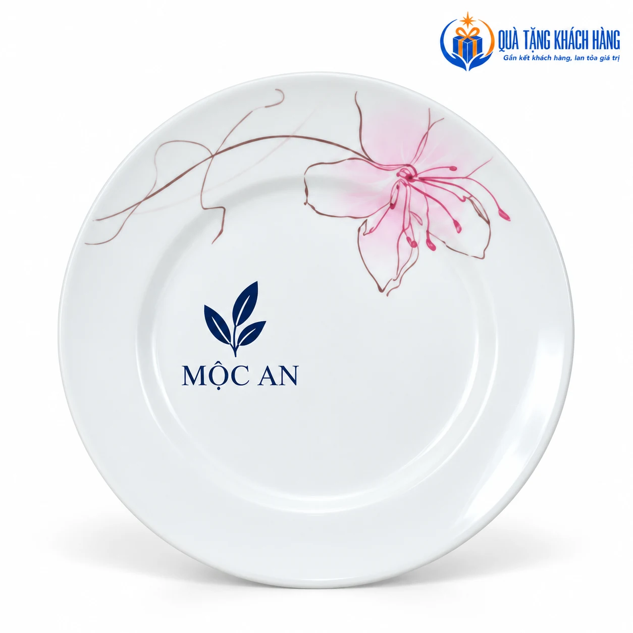 Mô phỏng logo MỘC AN trên đĩa hoa nét hồng