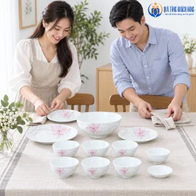 Chuẩn bị bàn ăn với đủ mười hai món hoa nét hồng