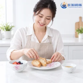 Dùng riêng ba món hoa nét hồng để bày bữa phụ