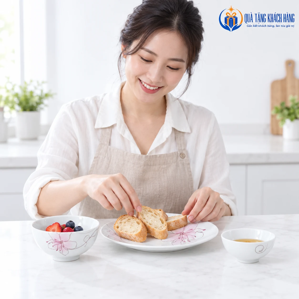 Dùng riêng ba món hoa nét hồng để bày bữa phụ