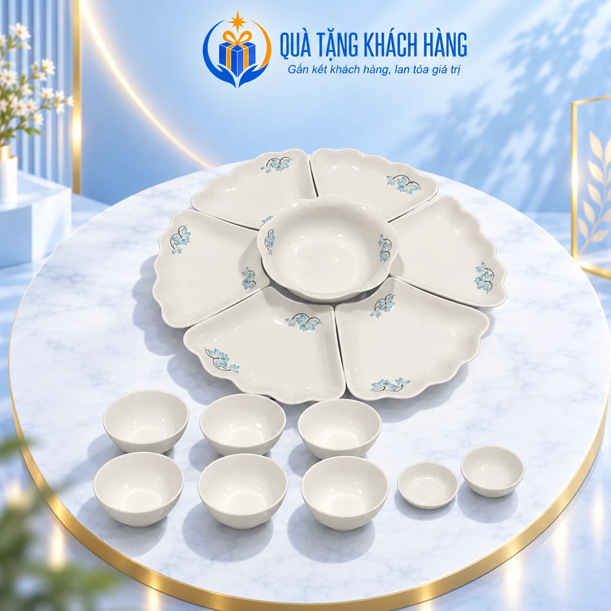 Bộ bát đĩa Mặt Trời Minh Châu đủ mười lăm món