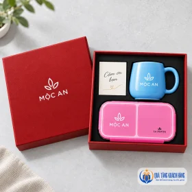 Mô phỏng in logo MỘC AN trên bộ quà