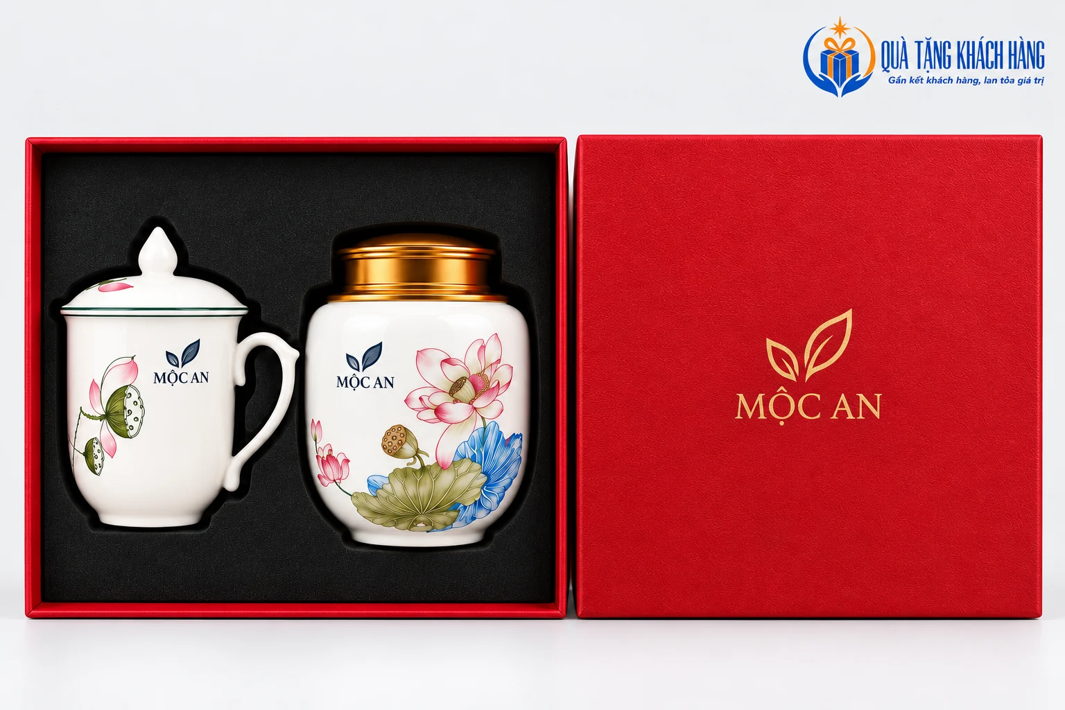 Mô phỏng in logo MỘC AN lên bộ quà