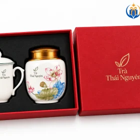 Hộp đỏ và khay định hình cho bộ trà cốc