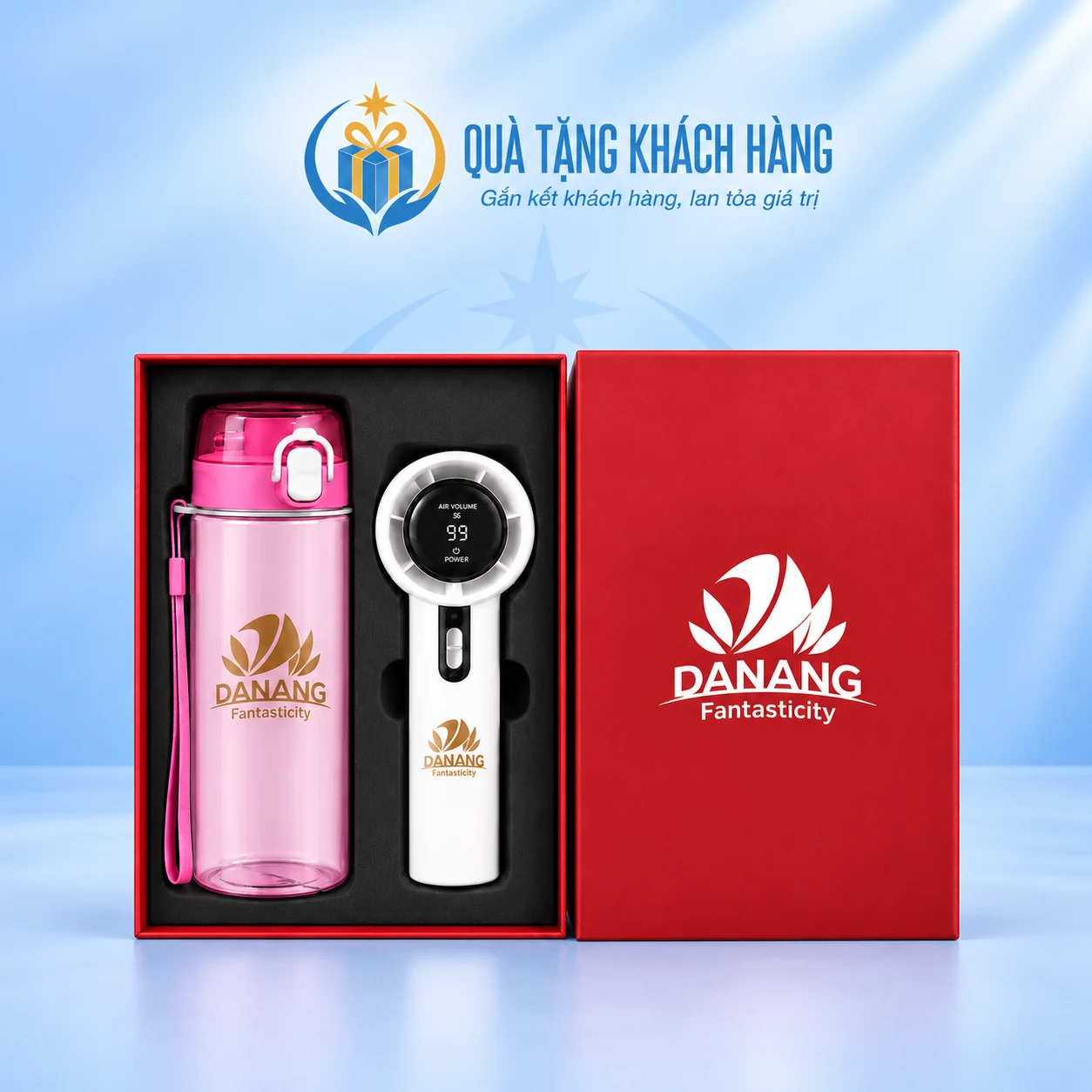 Bộ quạt Mini 03 và bình Duy Tân trong hộp đỏ