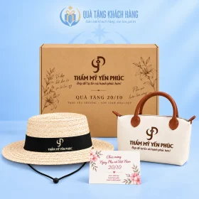 Bộ túi cói, mũ lá buông và hộp màu kraft