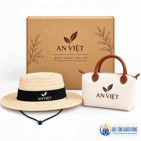 Mô phỏng logo AN VIỆT trên túi và mũ