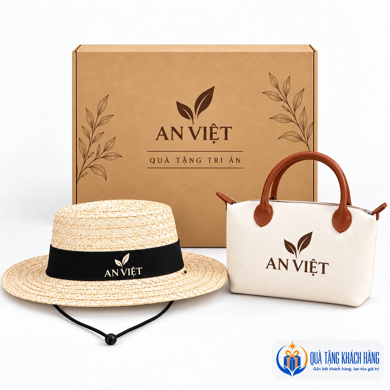 Mô phỏng logo AN VIỆT trên túi và mũ