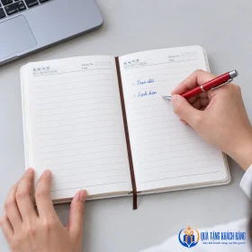Minh họa viết trong sổ kẻ dòng bằng bút đỏ