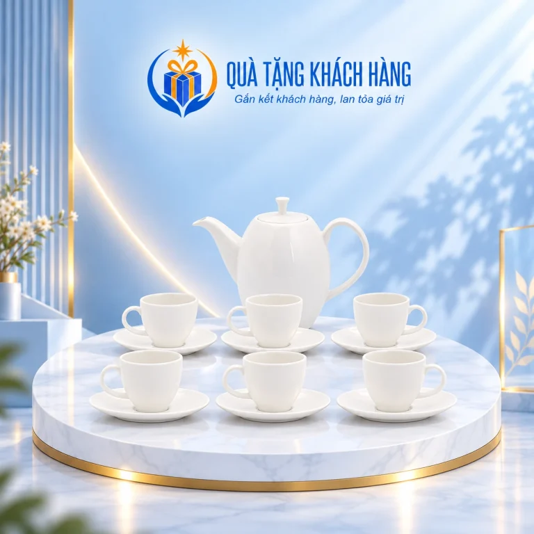 Bộ trà cao Anna trắng ngà: ấm 470ml cùng sáu cặp tách đĩa