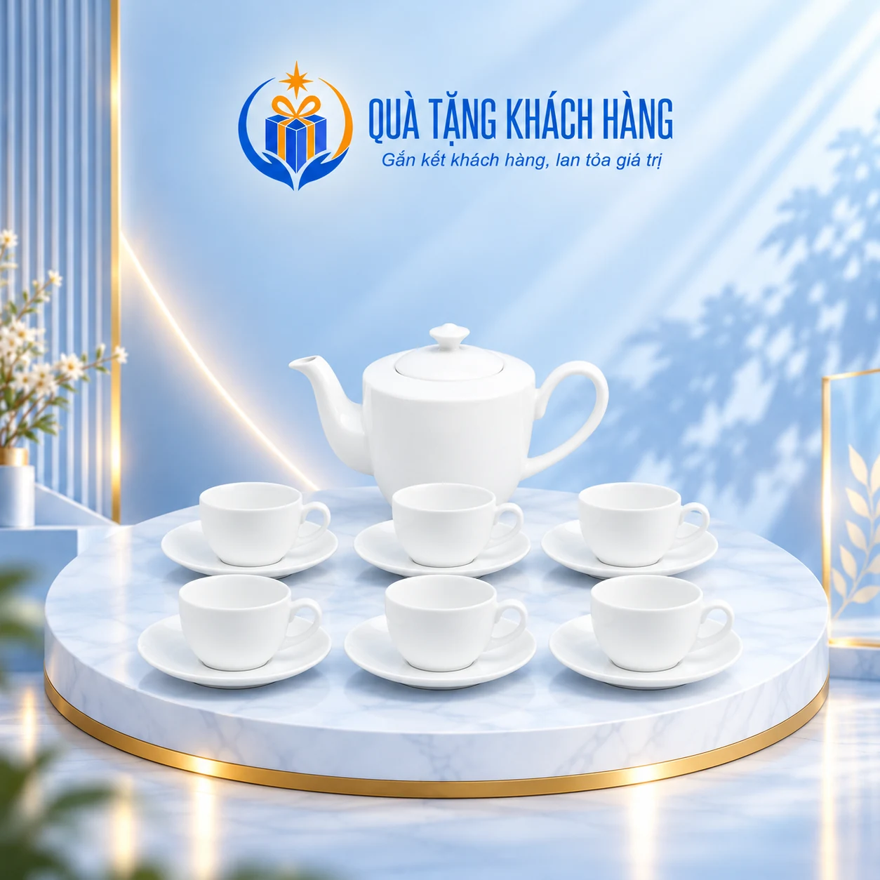 Bộ trà Daisy trắng: một ấm 450ml và sáu cặp tách đĩa