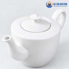 Chi tiết nắp, vòi và quai cong của ấm Daisy trắng