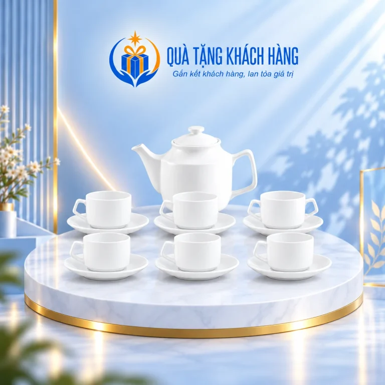 Bộ trà Minh Long Jasmine trắng: ấm 700ml cùng sáu tách và sáu đĩa lót