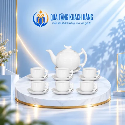 Bố trí bộ trà trắng bưởi cành 03 với sáu tách có quai