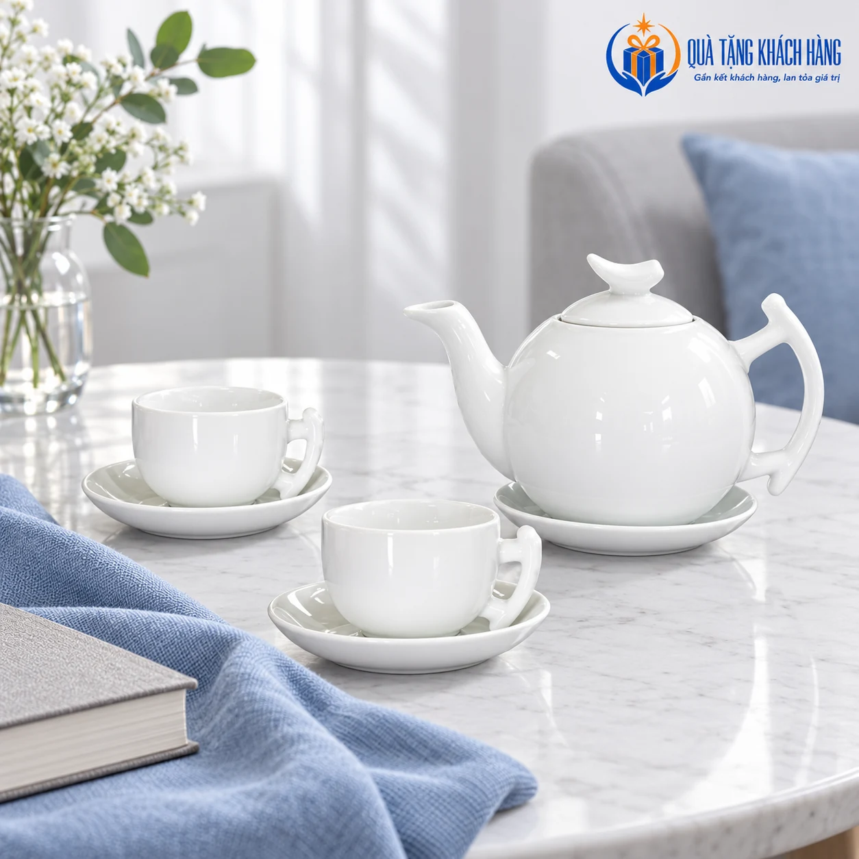 Minh họa bộ trà bưởi cành 03 tại bàn trà gia đình