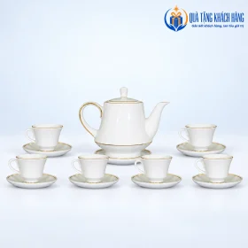 Dáng bộ trà trắng Hoàng Gia chỉ vàng với sáu tách