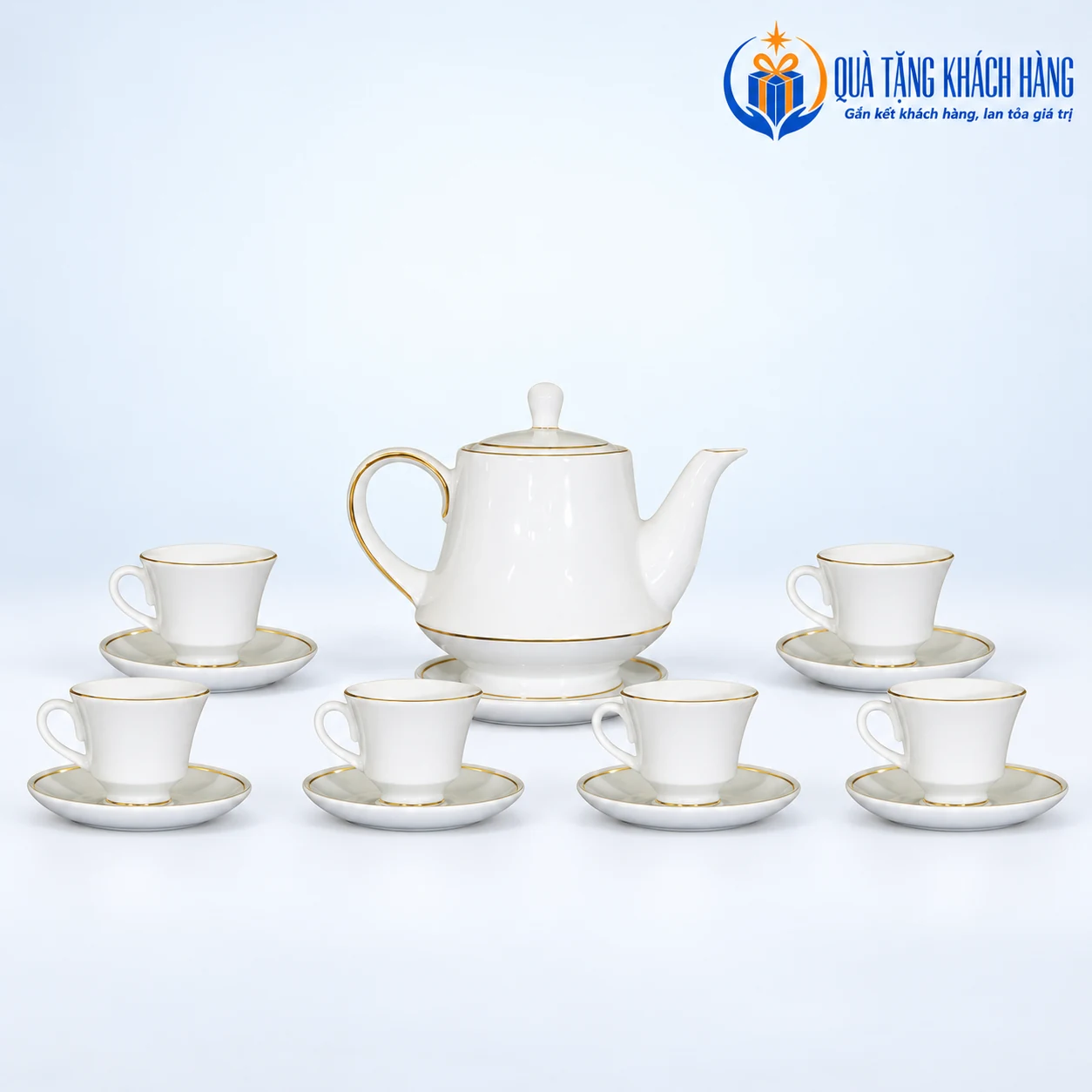 Dáng bộ trà trắng Hoàng Gia chỉ vàng với sáu tách
