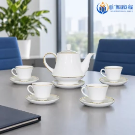 Minh họa bộ trà Hoàng Gia tại góc tiếp khách văn phòng
