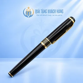 Bút kim loại đen họa tiết tổ ong trên nền thương hiệu
