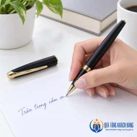 Minh họa viết lời cảm ơn bằng bút đen nhám mở nắp