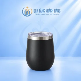 Cốc giữ nhiệt dáng trứng 360ml màu đen trên nền thương hiệu