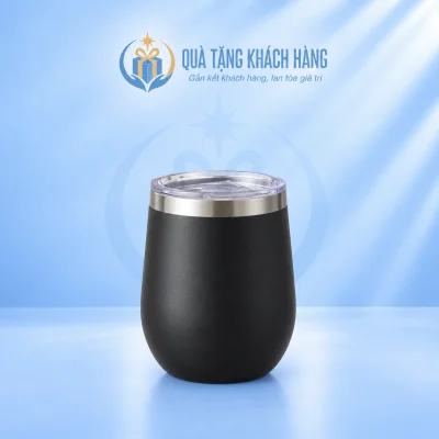 Cốc giữ nhiệt dáng trứng 360ml màu đen trên nền thương hiệu