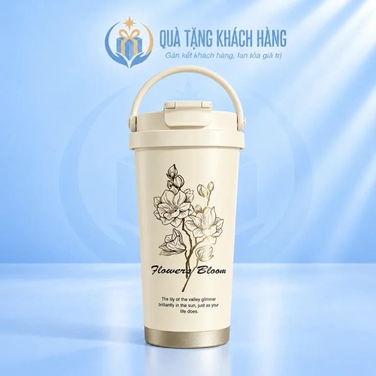 Cốc Flower 500ml hoa nét vàng trên nền thương hiệu